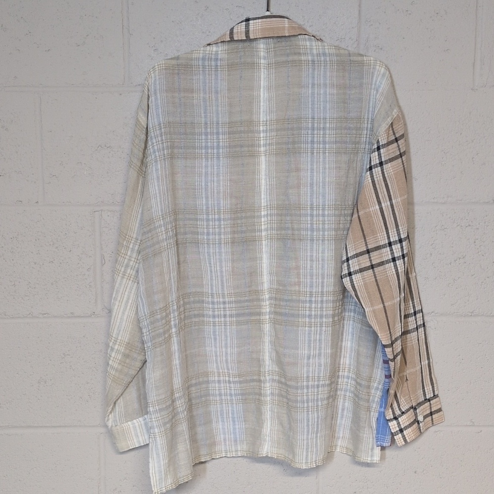 Plaid Patchwork Cotton Blend Button-Up Shirt Size Small, Coastal Grandma, Preppy - Picture 7 of 7